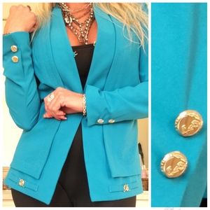 Vintage Versace Blue Blazer Silver Buttons Sz 40